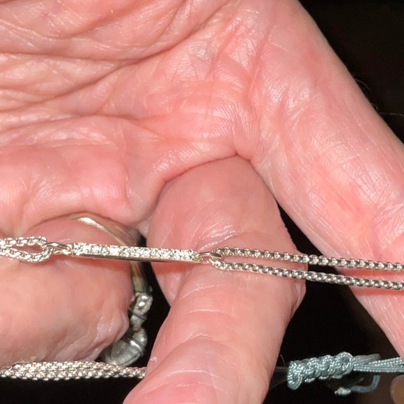 Stella & Dot Petite Bracelet Silver Tone Metal Narrow Bar With Sparkly Stones - Picture 4 of 7